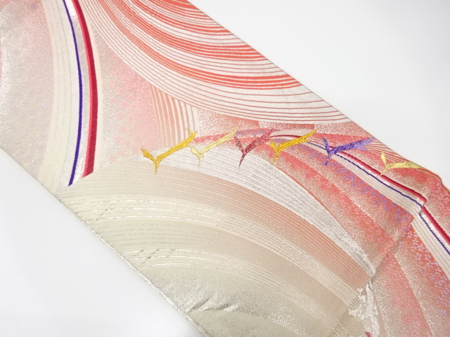 JAPANESE KIMONO / ANTIQUE FUKURO OBI / SILK / WOVEN BIRD & LITTLE FLOWERS